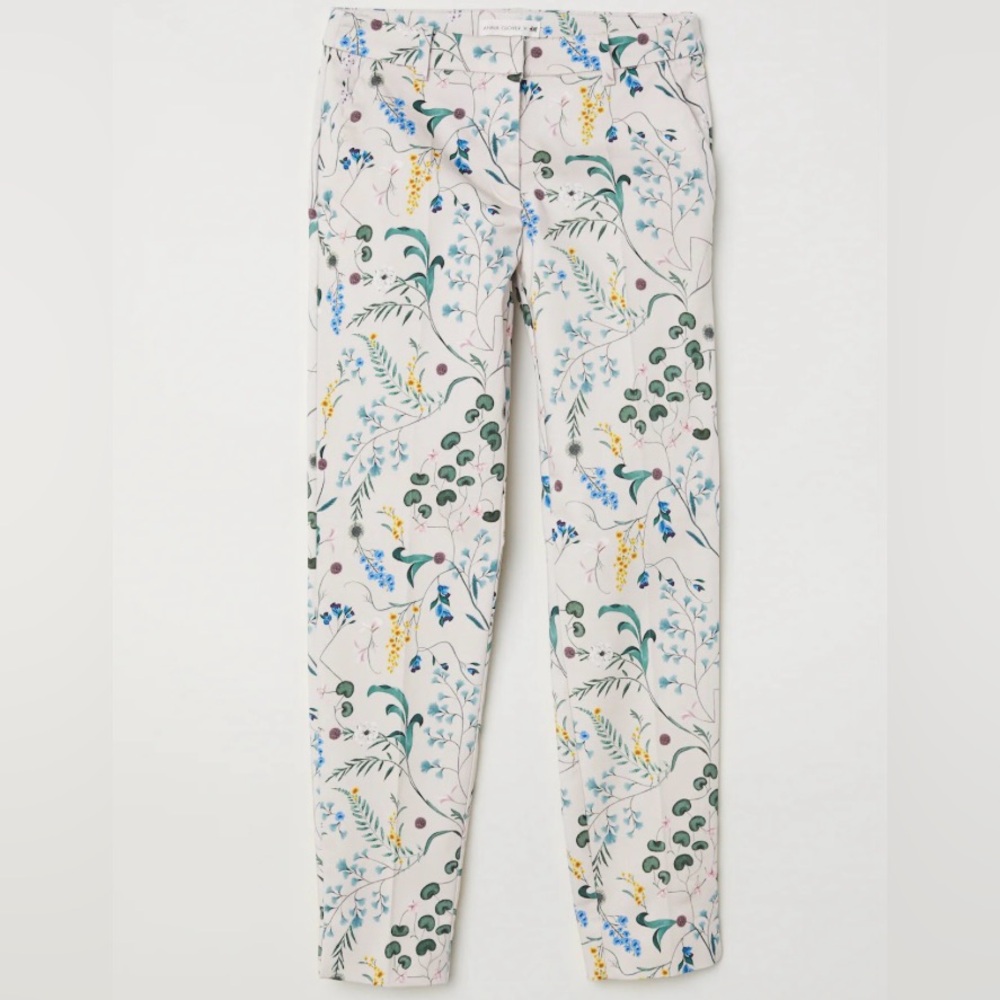 H&M x Danna Glover  Ankle Floral PATTERNED CIGARETTE Stretch TROUSERS Size 10